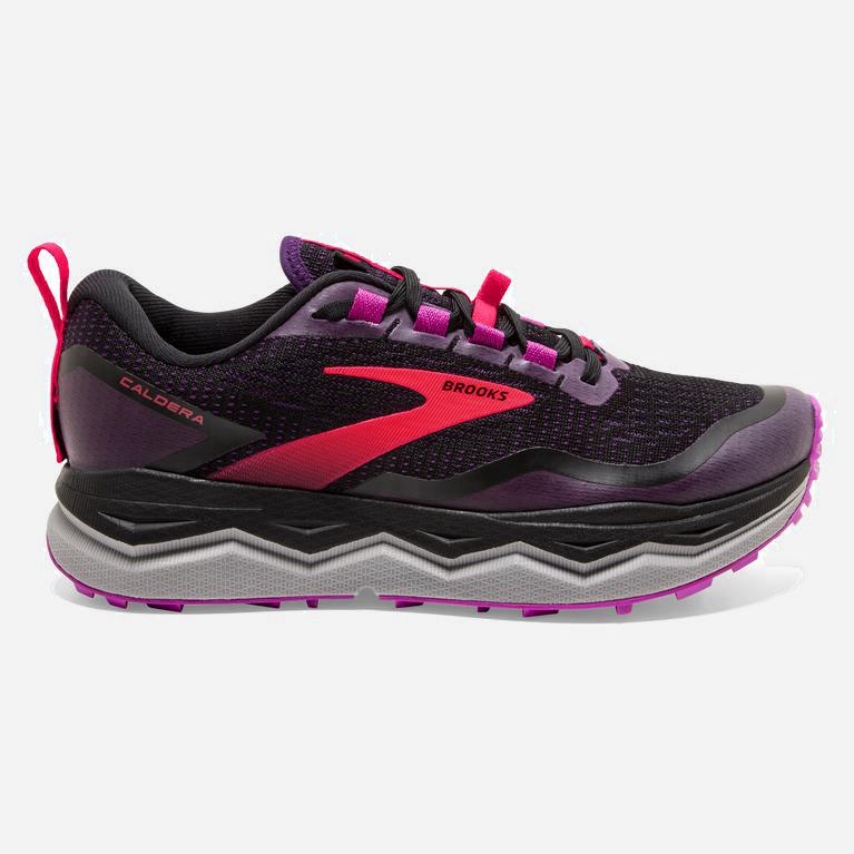 Brooks Caldera 5 Women's Distance Trail Running Shoes UK Discount - Black/Fuschia/OrangeRed/Purple (